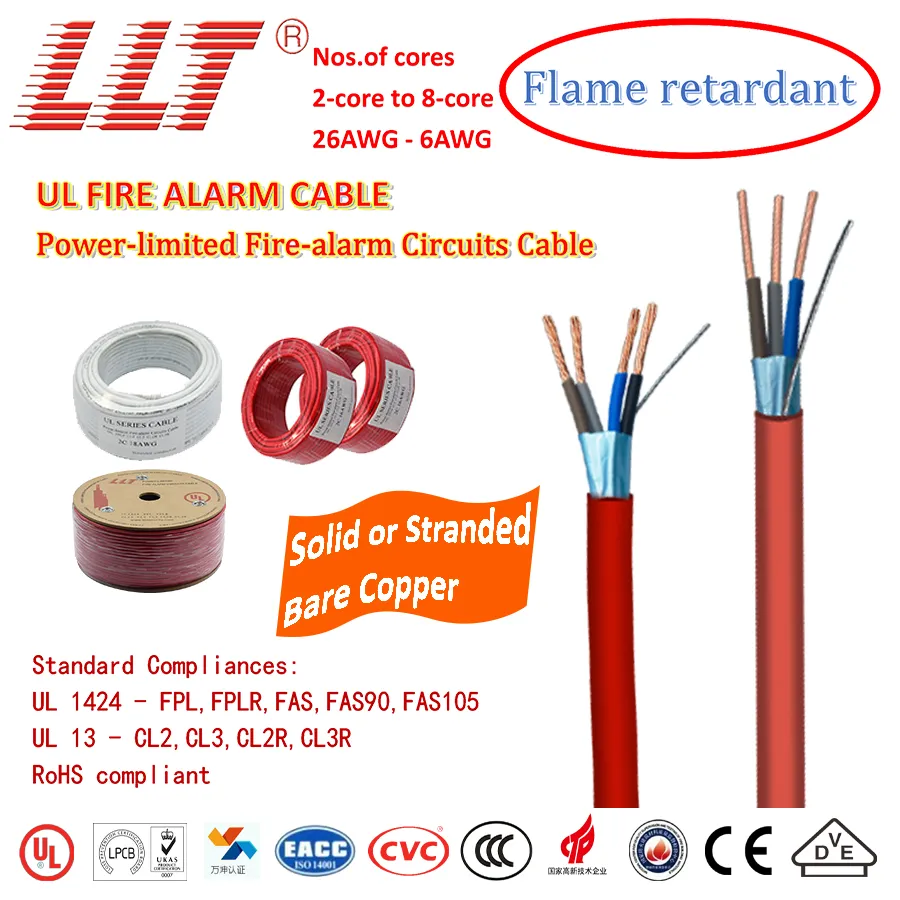 2-Core to 8-Core Pure Copper Flame Resistant Fire Alarm Cable