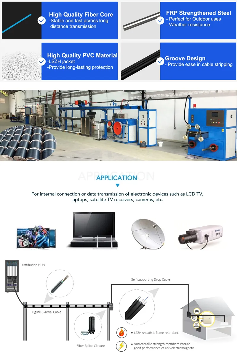 2fo F657A G652D FTTH Drop Cable Outdoor Waterproof LSZH Jacket Flat Cable Fiber FTTH