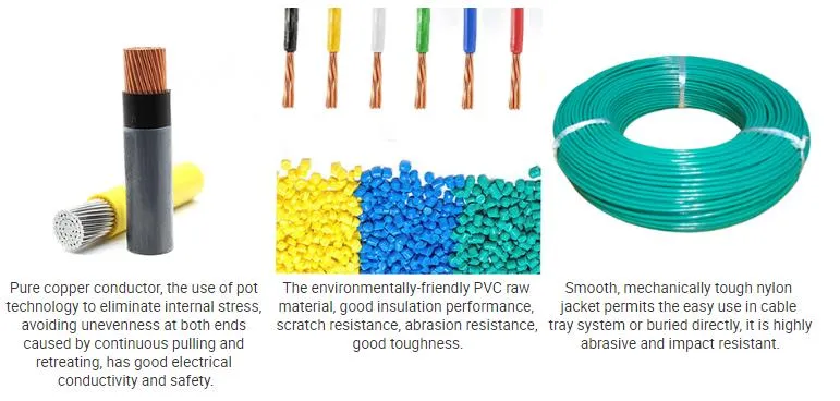 300/500V 10mm2 - 125mm2 Thhn Wire PVC Insulated Flexible Electrical Wire and Cable