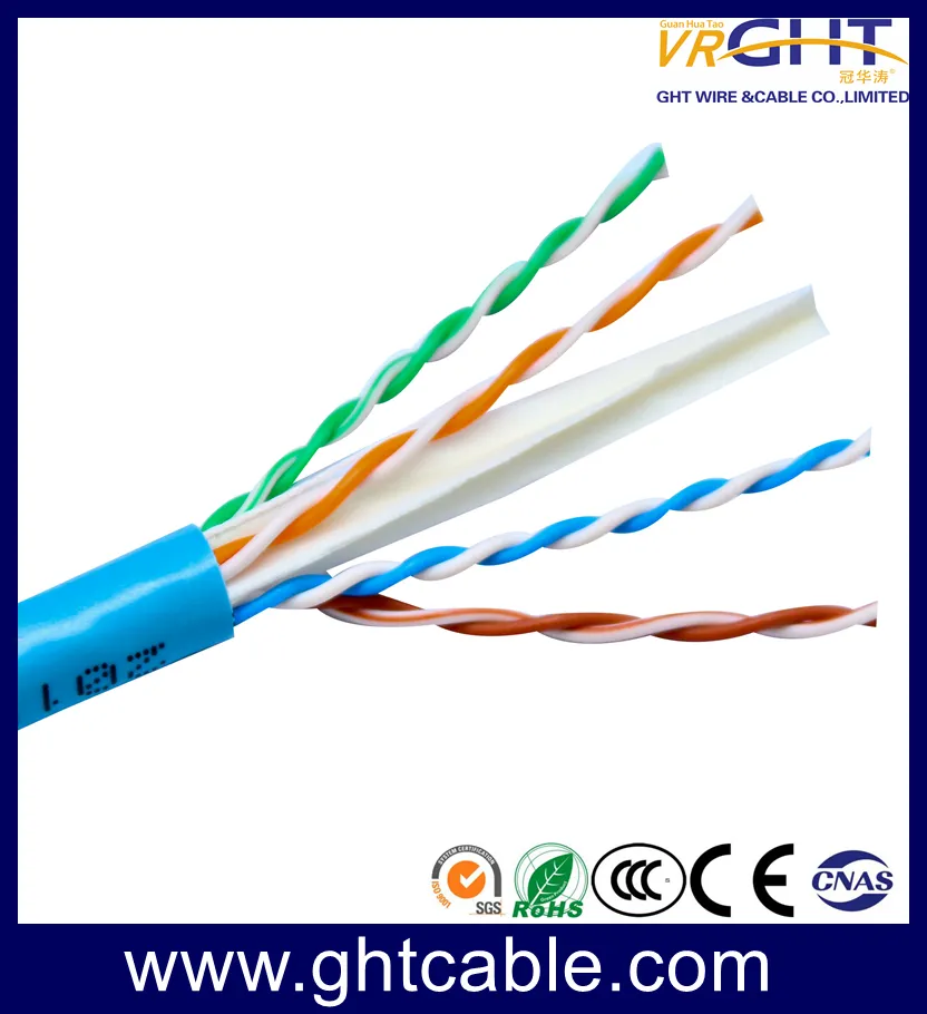 4X0.5mmcca+0.9mm PE+Cross+6.0mm Grey PVC Indoor UTP Cat6e LAN Cable/Network Cable