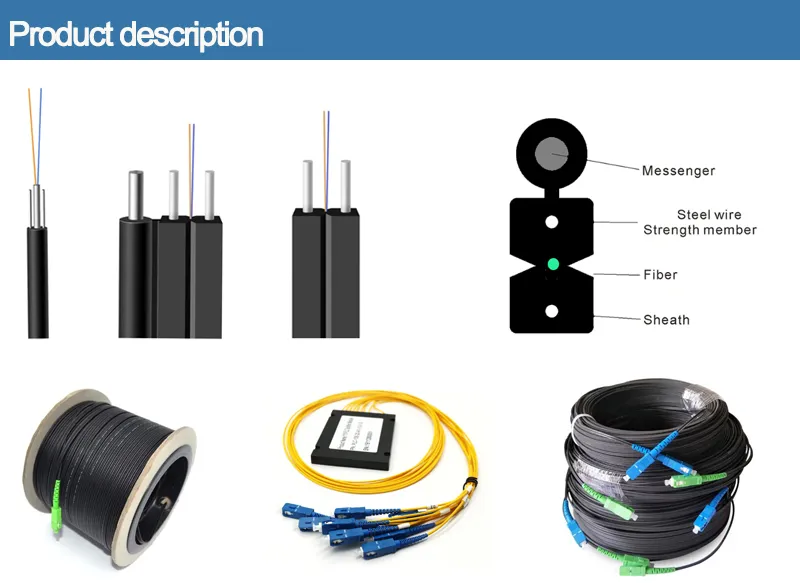 FTTH Drop Cable 2fo F657A G652D Outdoor Waterproof LSZH Jacket Flat Cable Fiber FTTH