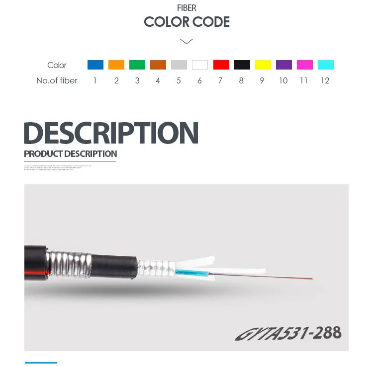 Outdoor Coaxial Single Mode Direct Burial Fiber Optic Cable 24 32 36 48 Core GYTA53 by 20 Years Factory Necero