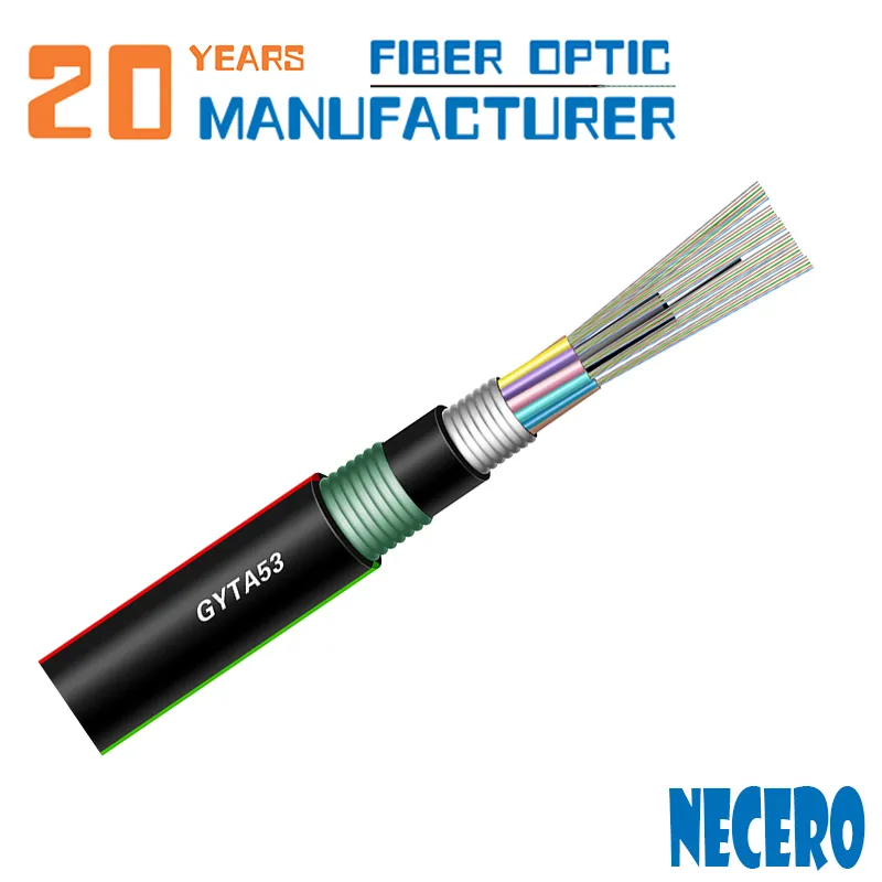 Outdoor coaxial single mode direct burial fiber optic cable 24 32 36 48 core GYTA53 By 20 years factory Necero