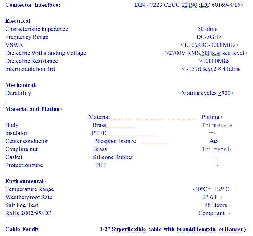 RF Coaxial 1/2′ ′ Superflexible Jumper Cable Assembly with 7/16 DIN Male Connectors on Both Ends