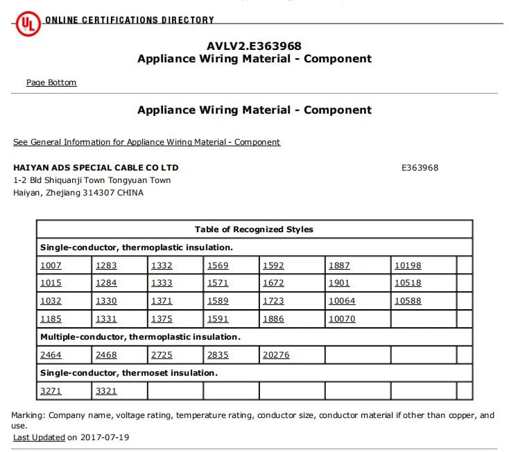 UL1571 PVC Insulated Electronic Wire 16AWG